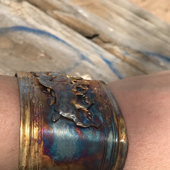 Horse Sterling Silver Wide Cuff Bracelet 925 Handmade Gift Victorian Western - Picture 7 of 10